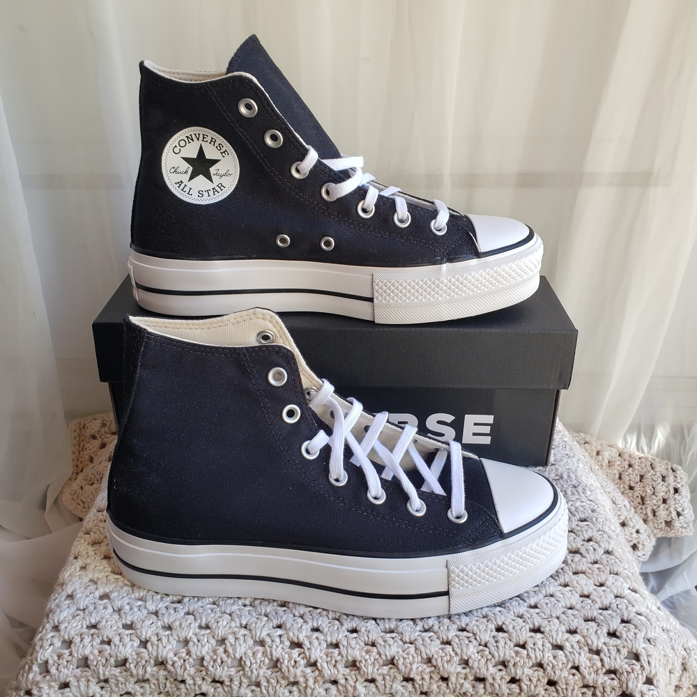 Converse Women's Black and White Platform High-Tops